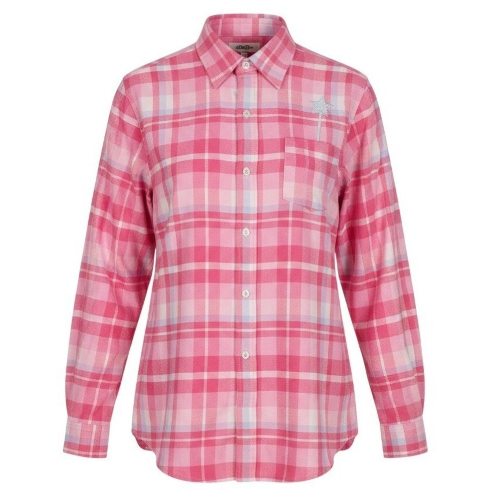 Cakeworthy Wizard of Oz Glinda Pink Plaid Flannel Shirt XL Bad Witches Are Ugly